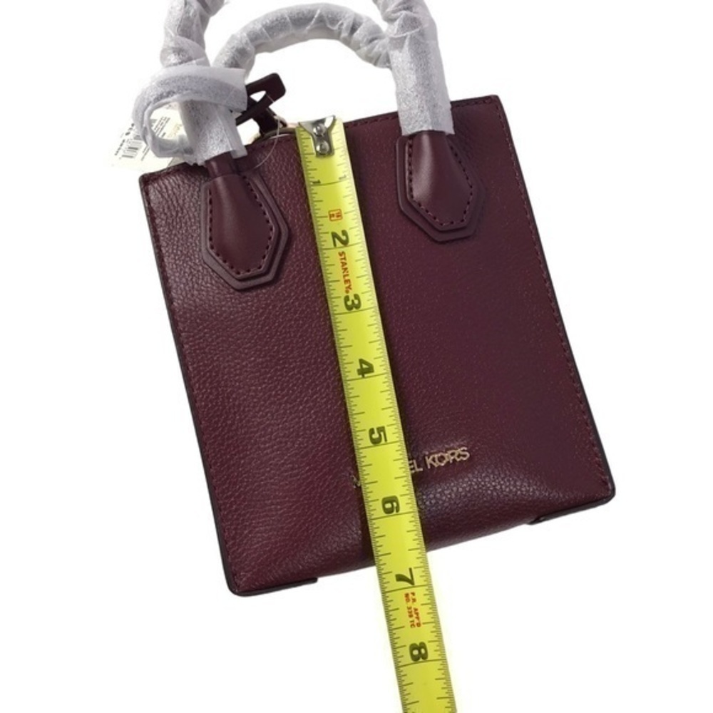 New Michael Kors Mercer Extra Small Crossbody Bag in Burgundy Pebbled Leather - Picture 7 of 12